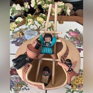 Vintage Signed Native American Storyteller with Kids Clay Figurine